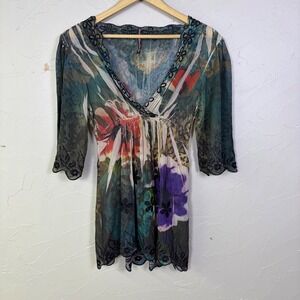 Y2K Anushka by Sienna Rose Tunic Top Womens Small Sheer Forest Fairy Grunge